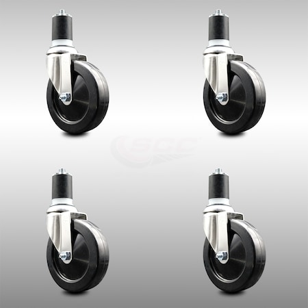 Service Caster 5 Inch 316SS Soft Rubber Wheel Swivel 1-7/8 Inch Expanding Stem Caster Set SCC SCC-SS316EX20S514-SRS-178-4